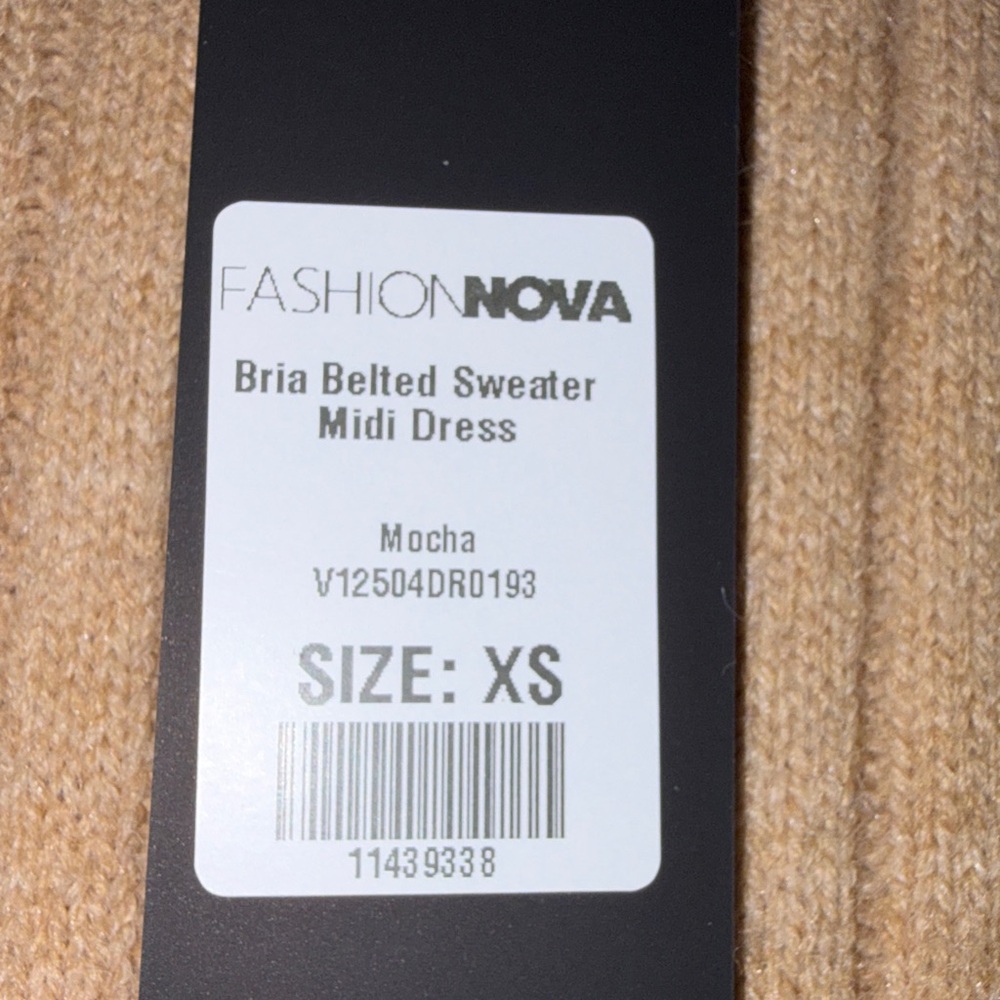 FashionNova Bria Belted Dress mocha Elegant Tan Knit Dress size XS - Picture 9 of 16